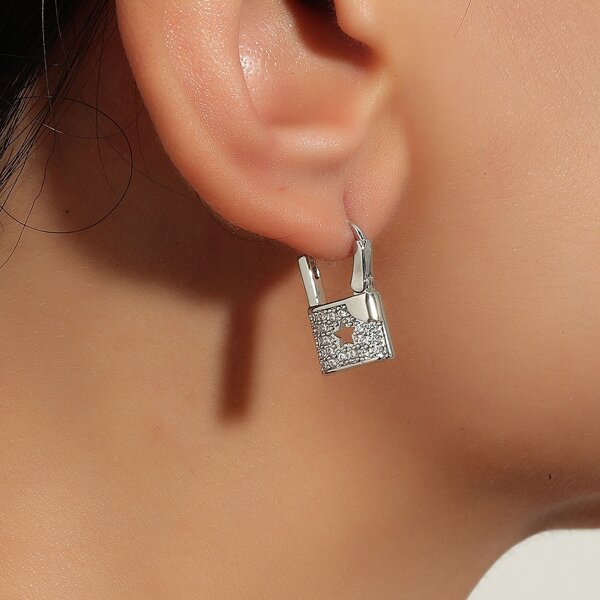 

Серьги с цирконом замок, Серебряные