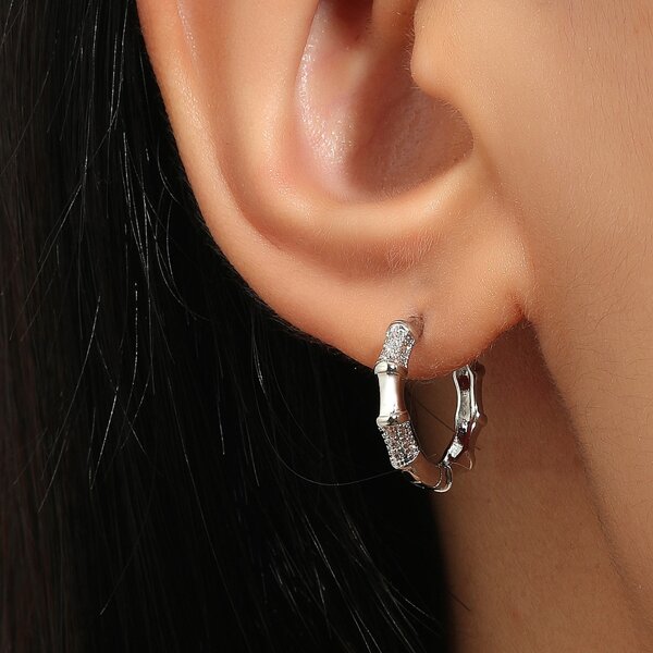 

Bamboo Joint Design Earrings, Silver
