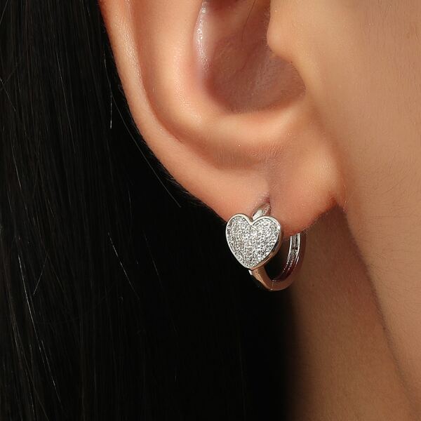 

Zircon Heart Decor Earrings, Silver