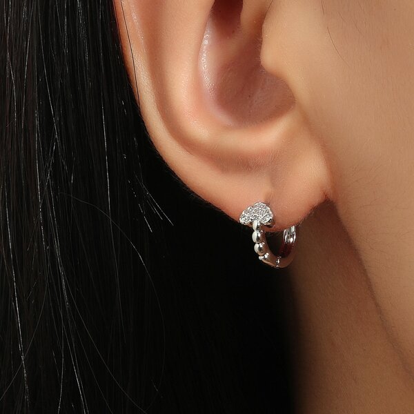 

Zircon Decor Hoop Earrings, Silver