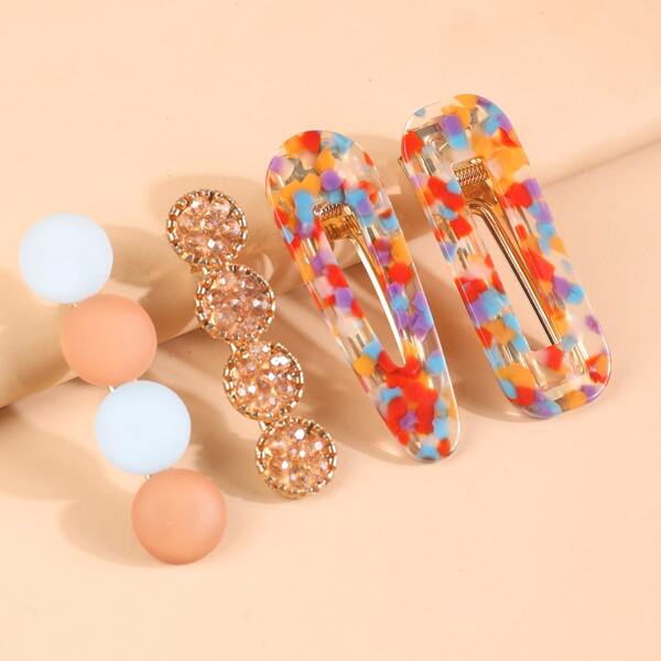 

4pcs Toddler Girls Rhinestone Decor Hair Clip, Multicolor