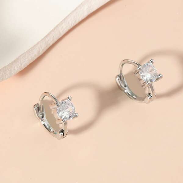 

Zircon Decor Earrings, Silver