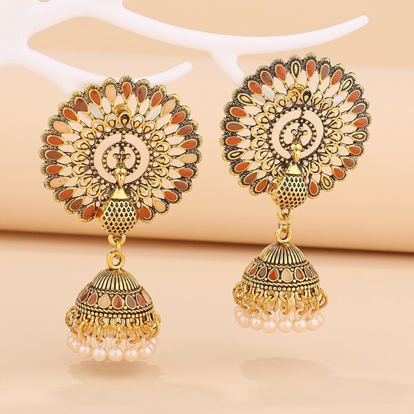 

Faux Pearl Tassel Jhumka Drop Earring, Brown