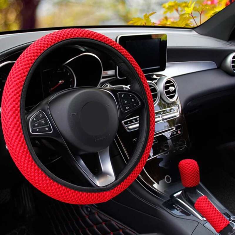 

3pcs Plush Steering Wheel & Hand Brake & Gear Shift Cover, Red