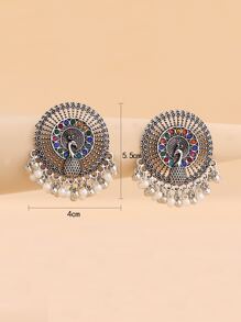 EMERY ROSE Hoa tai thiết kế con công - Màu Bạc Cổ - Xem 3