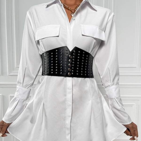 

Studded Decor Corset Belt, Black