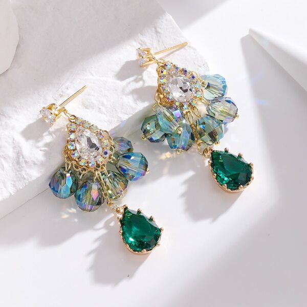 

14K Gold Plated Zircon Decor Drop Earrings, Green