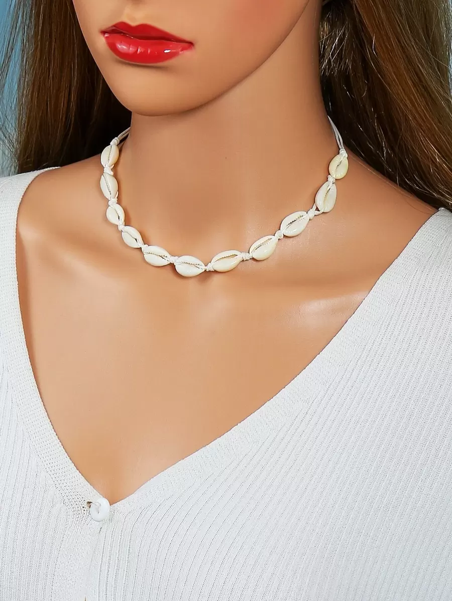 TopHanqi 1入組夏季海灘度假風格貝殼女式短項鍊 - 白色 - 查看 1