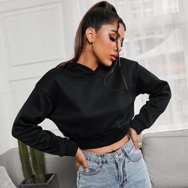 

Solid Drop Shoulder Hoodie, Black