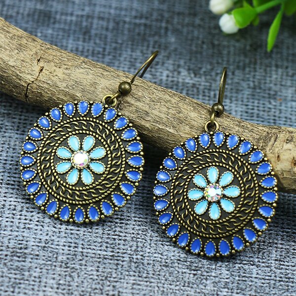 

Round Alloy Drop Earrings, Blue
