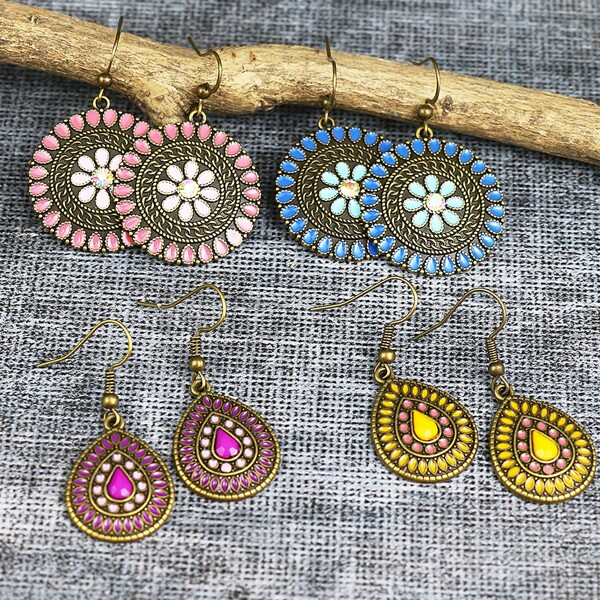 

4pairs Textured Metal Earrings, Multicolor