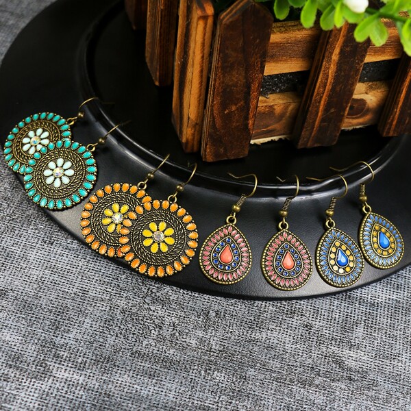 

4pairs Textured Metal Earrings, Multicolor