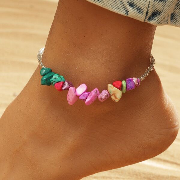 

Stone Decor Beaded Anklet, Multicolor