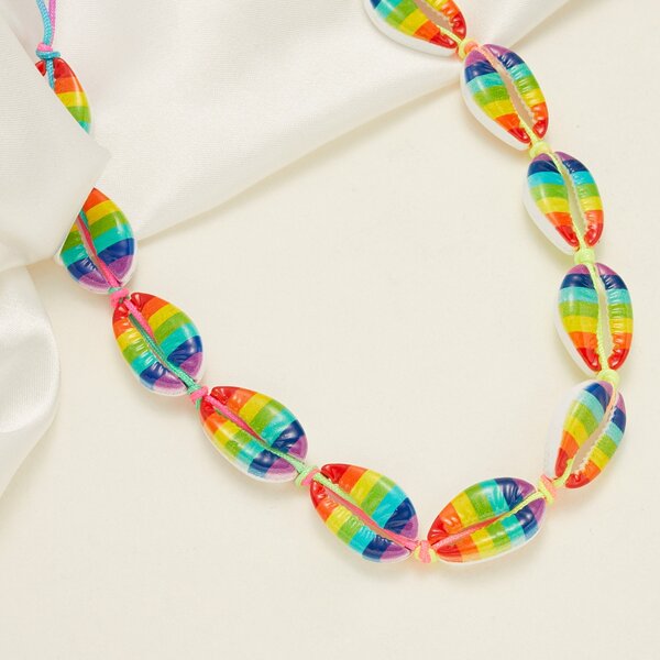 

Rainbow Striped Shell Decor Necklace, Multicolor