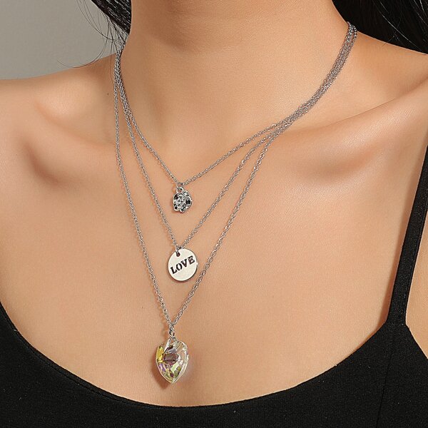 

Heart Pendant Layered Necklace, Silver