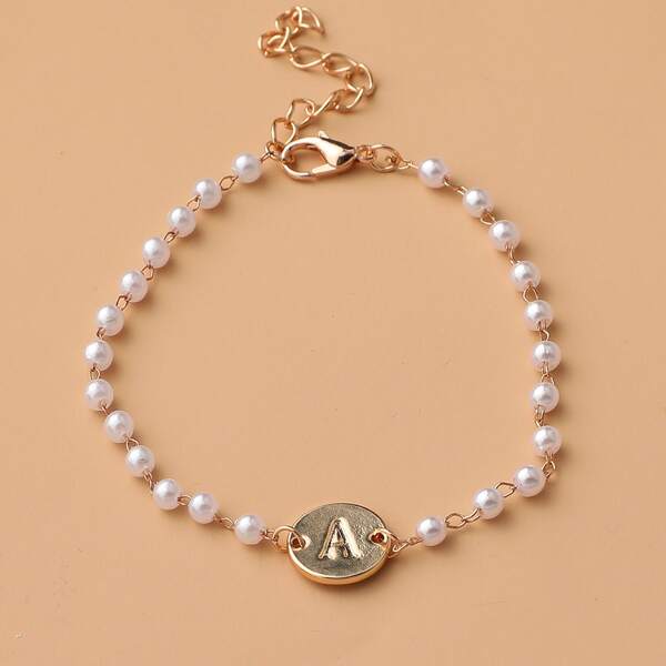 

Faux Pearl Decor Bracelet, Gold