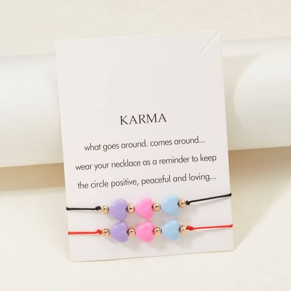

2pcs Heart Decor Bracelet, Multicolor