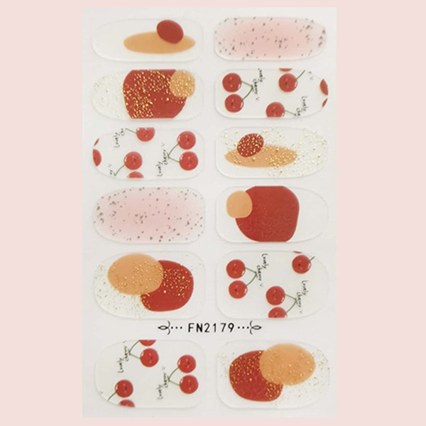

1sheet Cherry Pattern Glitter Nail Sticker, Multicolor