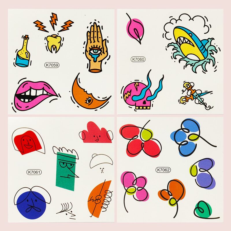 

4sheets Cartoon Graphic Tattoo Sticker, Multicolor