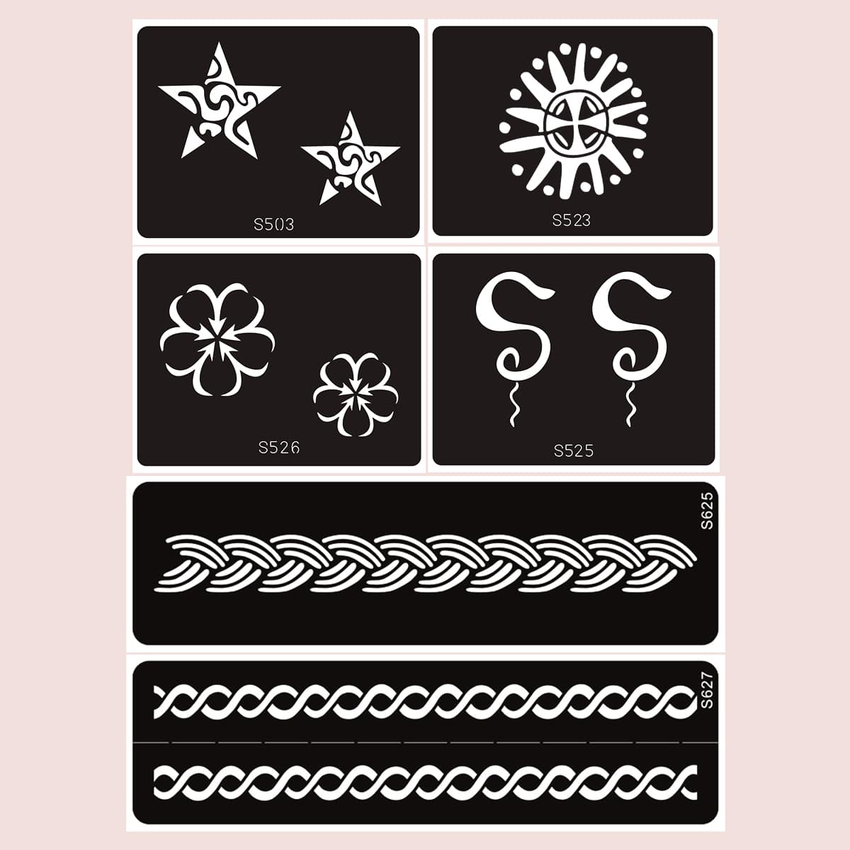 

6pcs Star Pattern Tattoo Stencil, Black