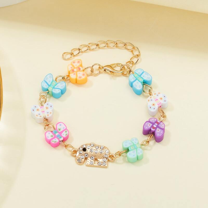 

Rhinestone Elephant & Butterfly Decor Bracelet, Multicolor