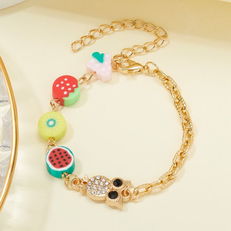 

Rhinestone Owl & Fruit Decor Bracelet, Multicolor