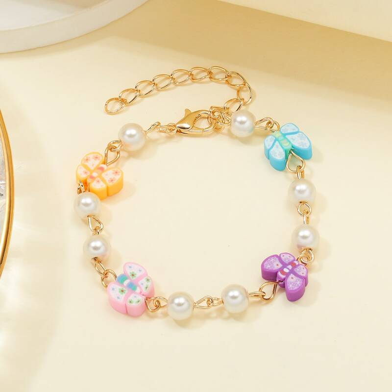 

Faux Pearl & Butterfly Decor Bracelet, Multicolor