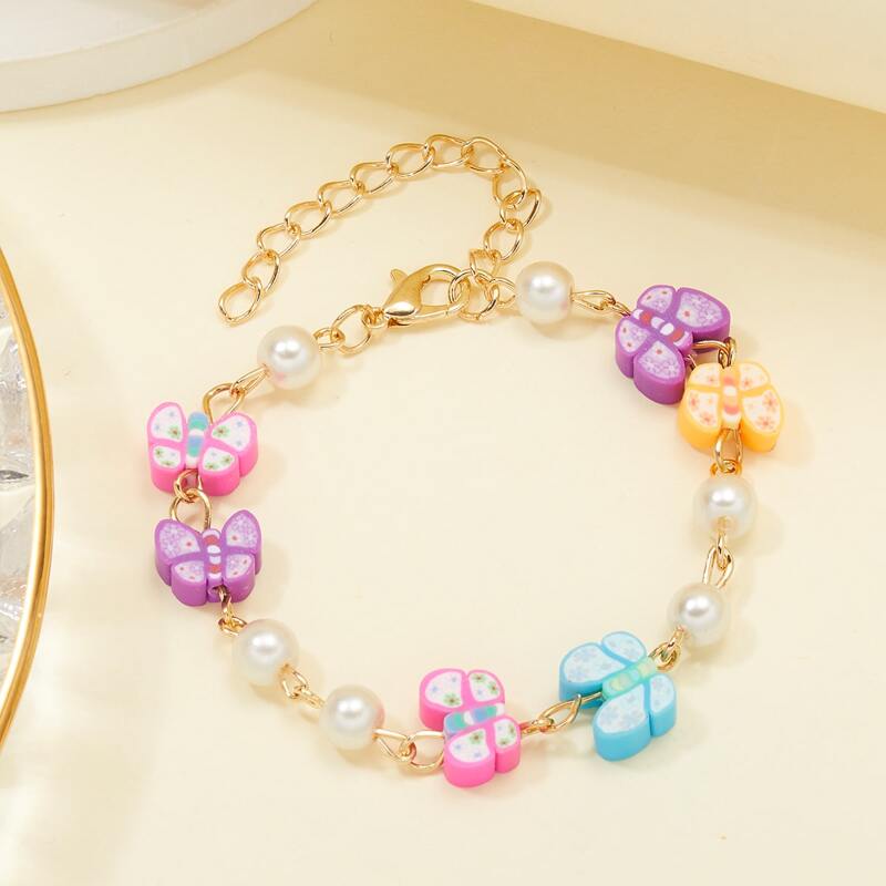 

Butterfly & Faux Pearl Decor Bracelet, Multicolor