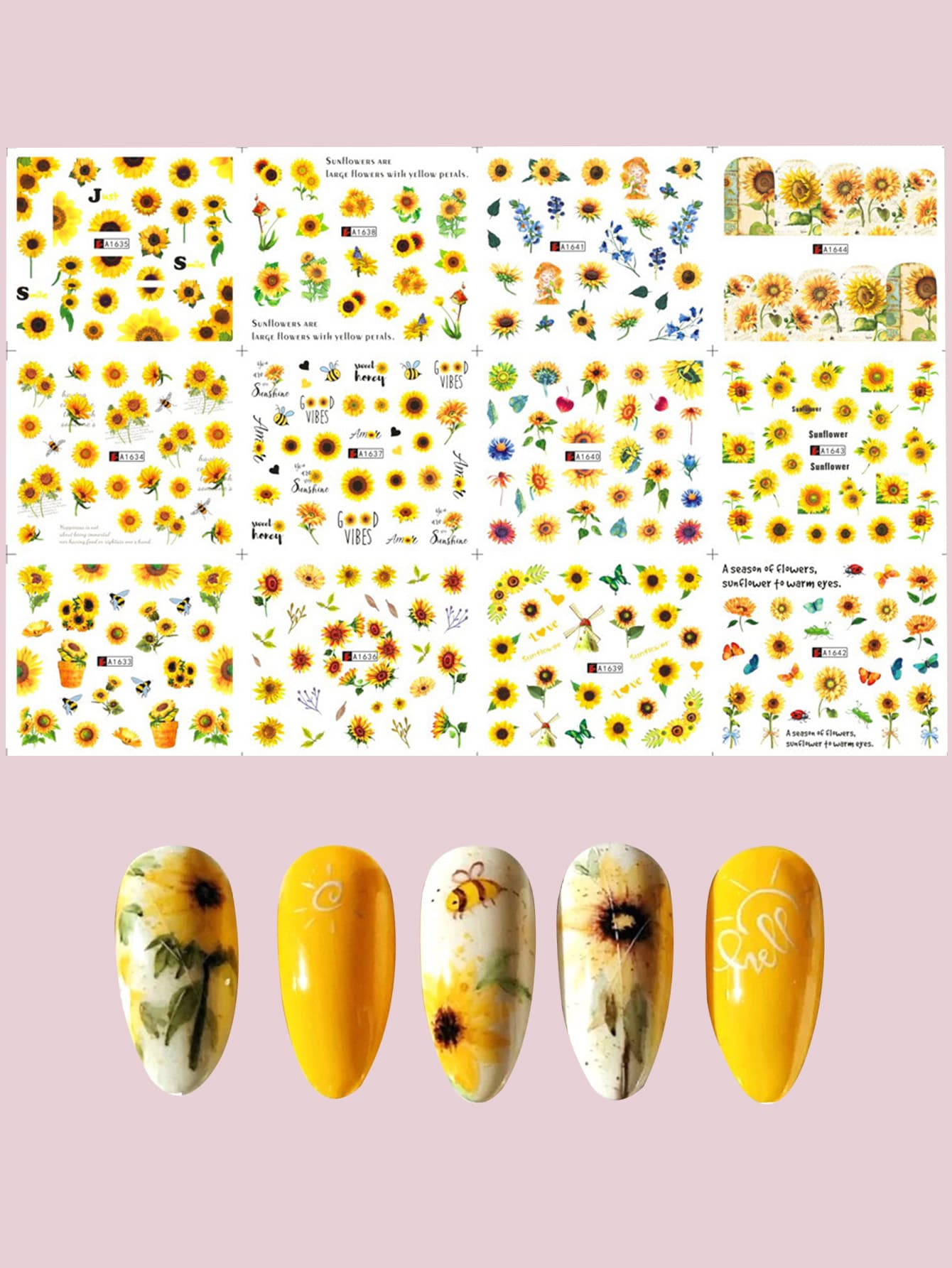 1張向日葵圖案指甲貼