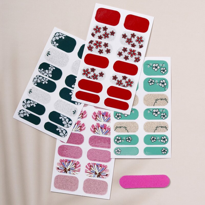 

4sheets Floral Nail Sticker & 1pc Random Color Nail File, Multicolor