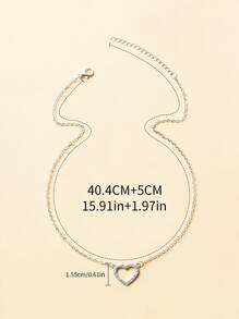 Rhinestone Heart Charm Necklace - Silver - View 2