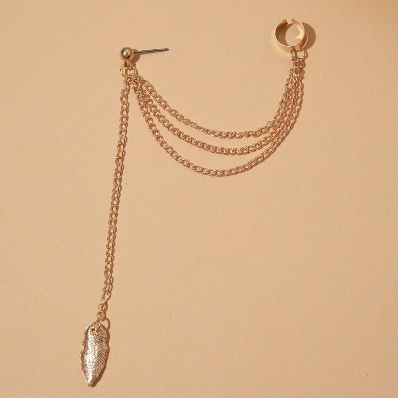 

1pc Leaf Decor Earring, Gold