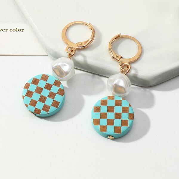 

Plaid Round Drop Earrings, Multicolor