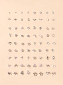 36對塑料星形愛心蝴蝶形女式耳釘套裝，款式隨機 - 銀色 - 查看 1