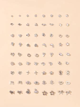 Conjunto de 36 pares de aretes de mujer con formas de estrella, corazón y mariposa de plástico, estilos al azar