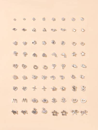 36對塑料星形愛心蝴蝶形女式耳釘套裝，款式隨機