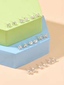 36對塑料星形愛心蝴蝶形女式耳釘套裝，款式隨機 - 銀色 - 查看 2