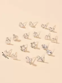 36對塑料星形愛心蝴蝶形女式耳釘套裝，款式隨機 - 銀色 - 查看 3