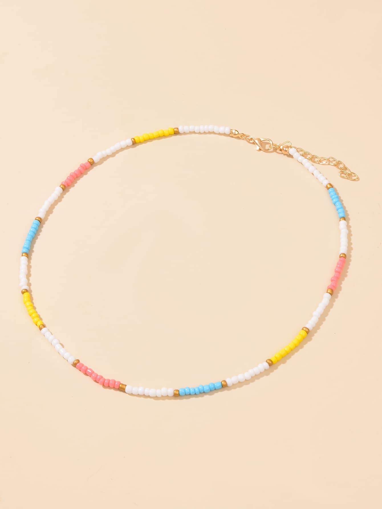 撞色串珠項鏈 - 彩色 - 查看 1