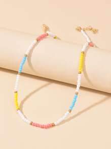 撞色串珠項鏈 - 彩色 - 查看 2