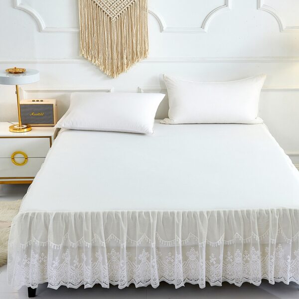 

Flower Embroidery Lace Bed Skirt, White