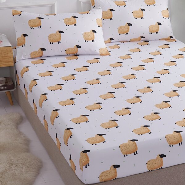 

Sheep Print Fitted Sheet Set Without Filler, Multicolor