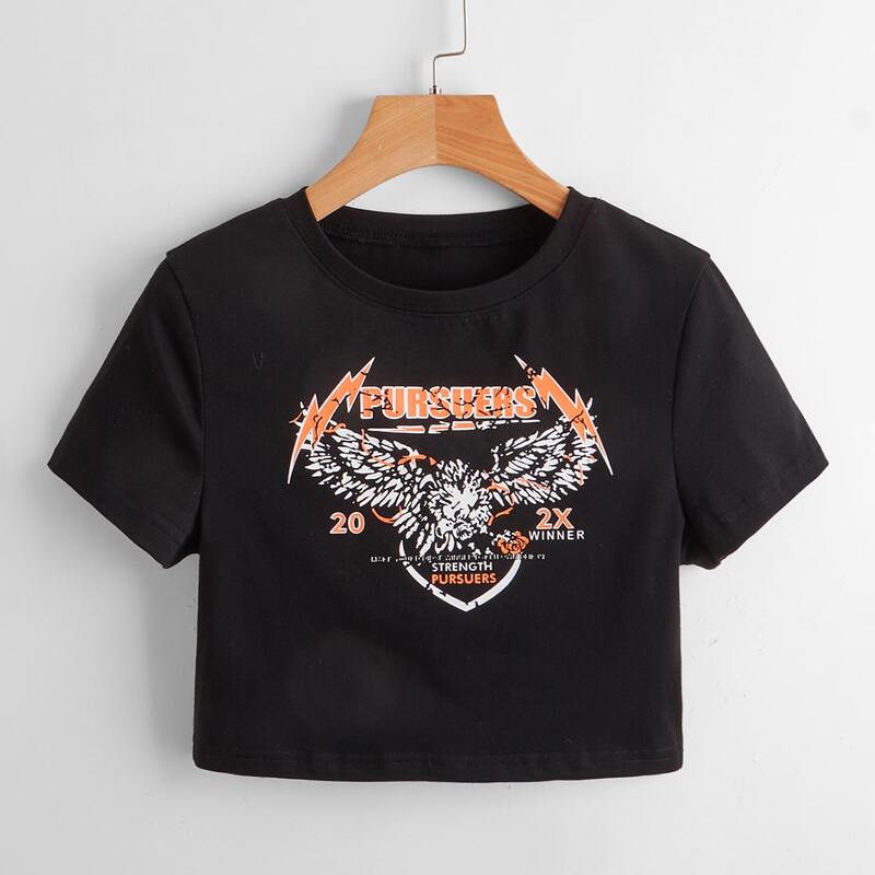 

Letter Graphic Crop Tee, Black