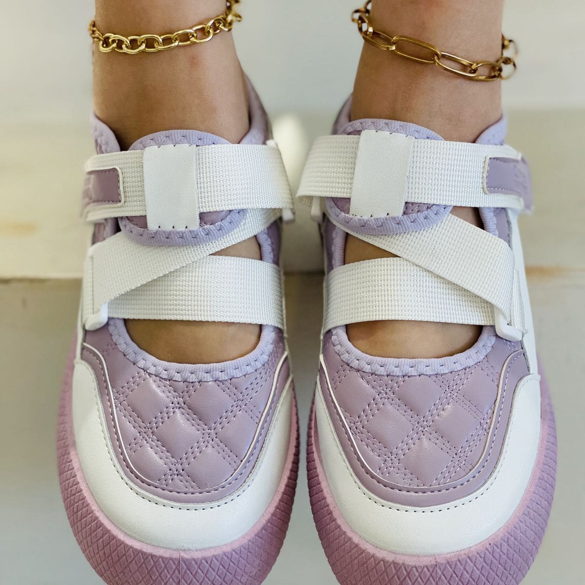 

Quilted Elastic Sneakers, Purple