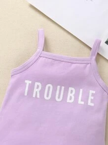 女婴字母圖案吊帶上衣和海豚短褲