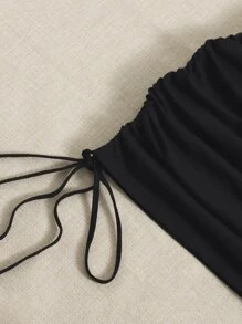 SHEIN EZwear Letter Graphic Contrast Binding Drawstring Side Dress - Black - View 5