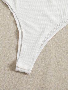 SHEIN Privé Lettuce Trim Ribbed Knit Bodysuit - White - View 4