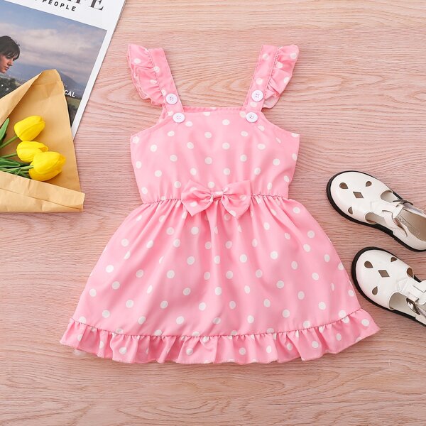 

Baby Girl Polka Dot Bow Cami Dress, Pink