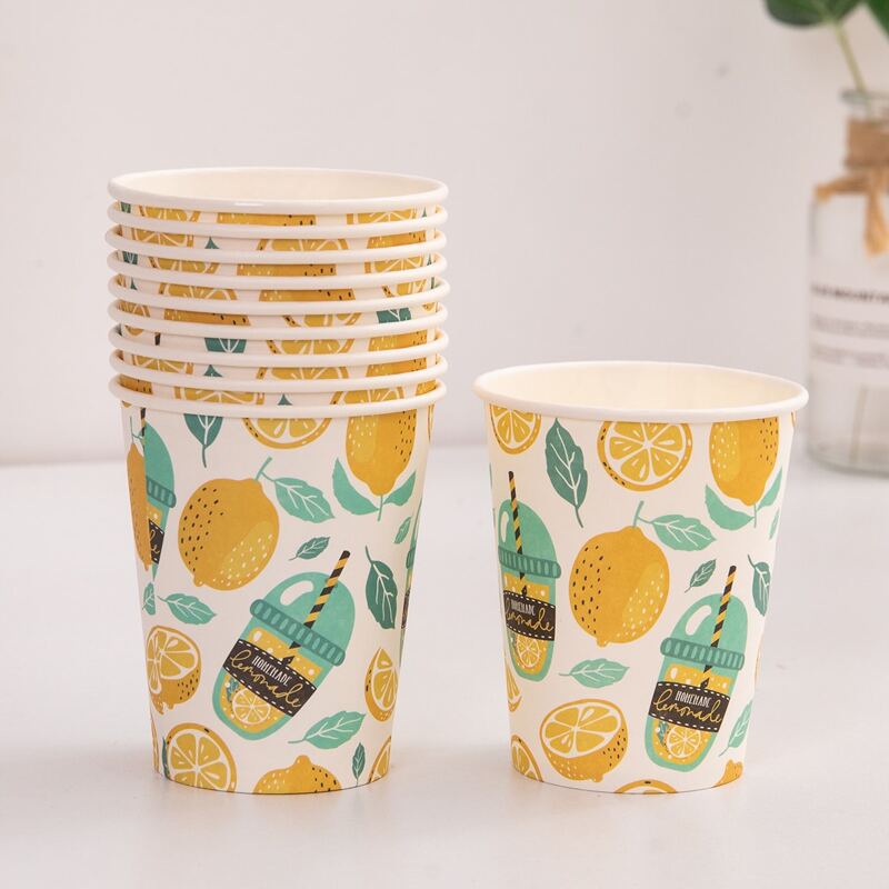 

10pcs Lemon Print Disposable Paper Cup, Multicolor