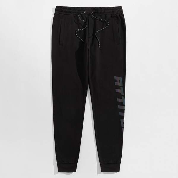 

Men Letter Graphic Drawstring Waist Sweatpants, Black